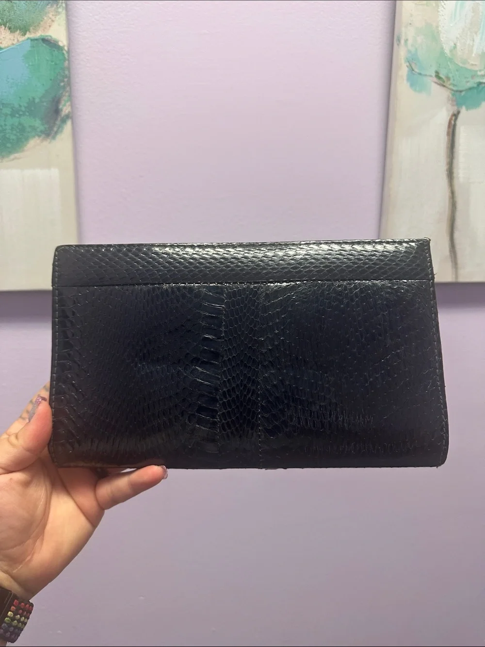 Classic Black Crocodile Leather Clutch